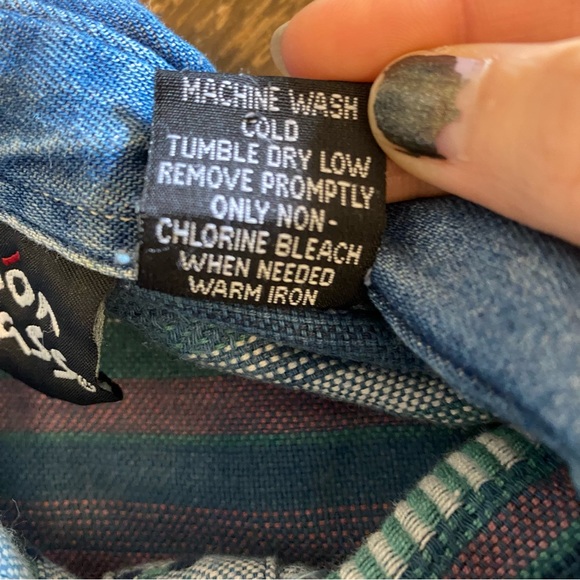 Lemon Grass stripe southwestern Aztec cotton sustainable button down shirt M - Picture 3 of 12